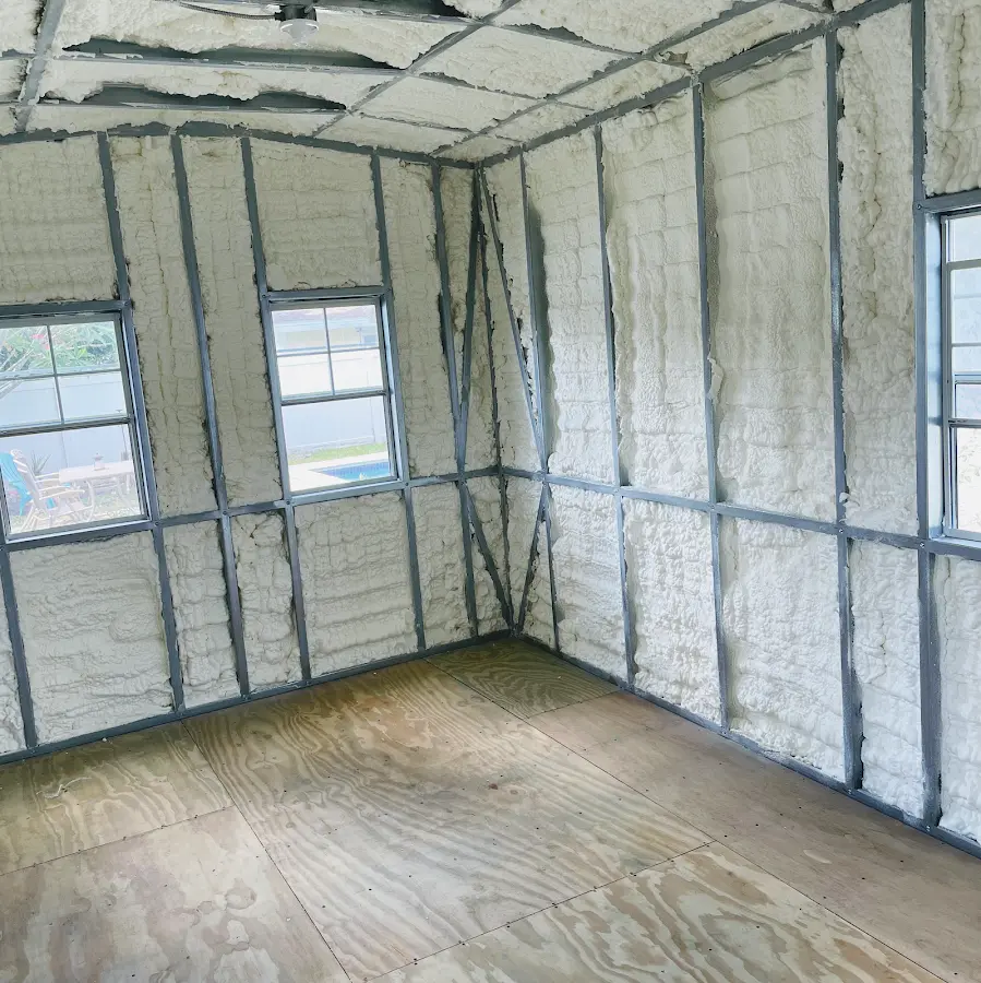 Closed-cell spray foam insulation applied to wall cavities in a residential project in Franklin Park
